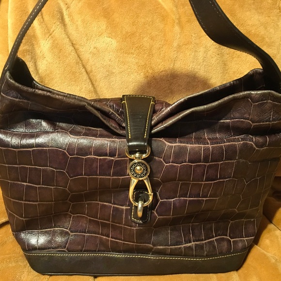 Dooney Bourke Croc Embossed Leather Hobo Shoulder Handbag Clip Lock w/Key Fab - Picture 2 of 16